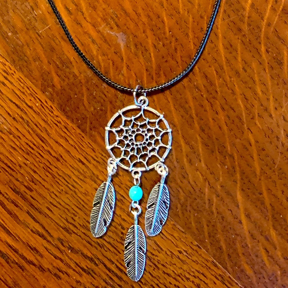 COPY - Handmade Waxed Cotton Steel Dream Catcher With Topaz Pendant Necklace